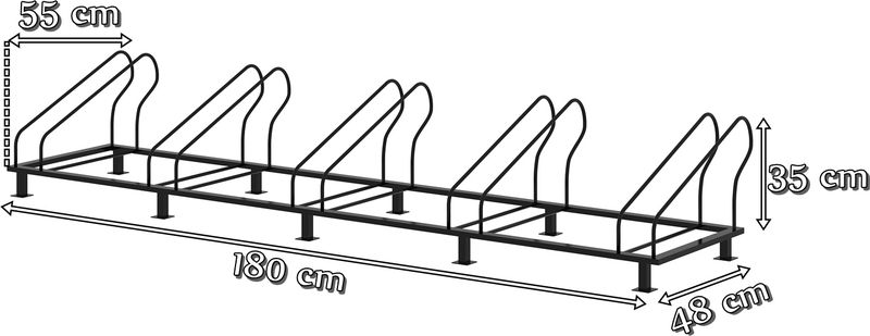 Stojak rowerowy wygięty 5 stanowisk - wymiary