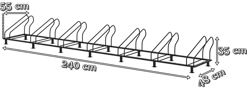 Stojak rowerowy wygięty 7 stanowisk - wymiary