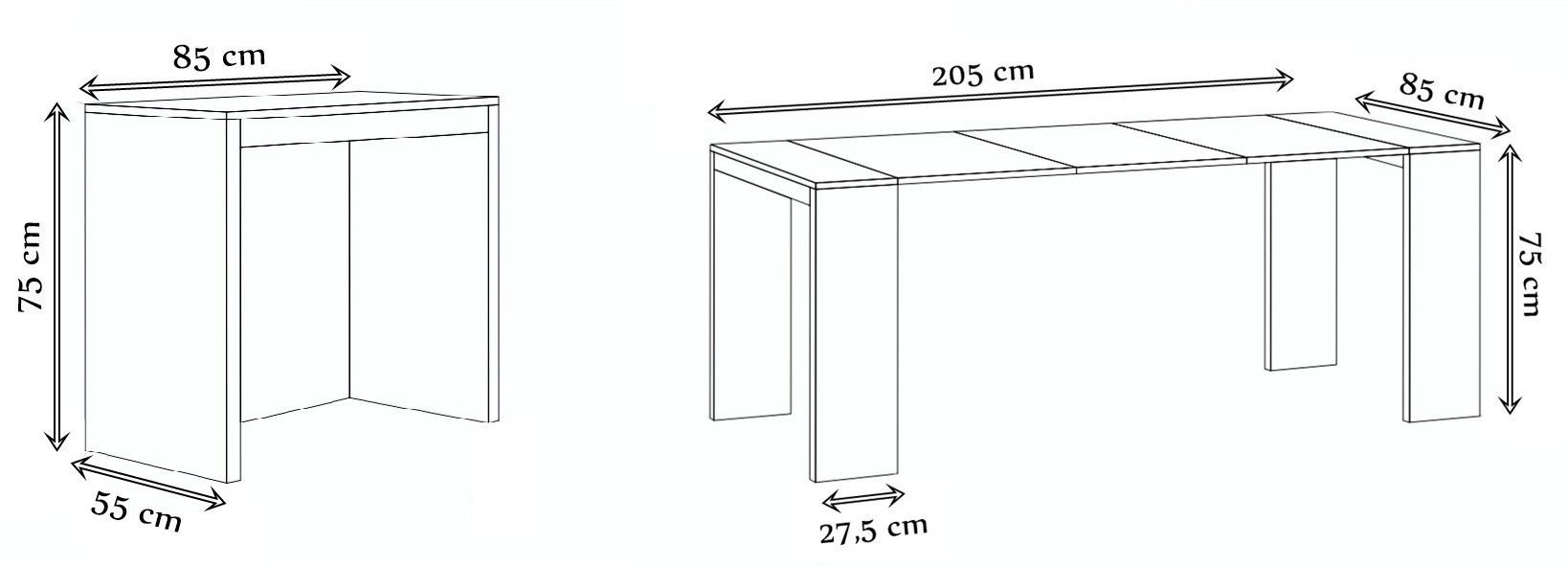 Wymiary stół lille 2w1 dąb sonoma