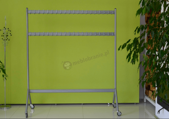 Wieszak do szatni metalowy na kółkach na 80 haczyków Metalik 100 cm