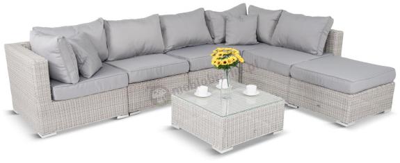 Komplet mebli ogrodowych na taras z szarego technorattanu Ligurito VIII Off-White Elite & Taupe