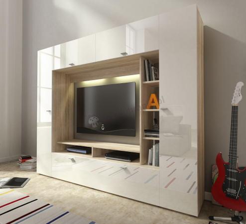 Meble pokojowe białe Vigo Meblościanka Dąb Sonoma/Biały Połysk 200x164