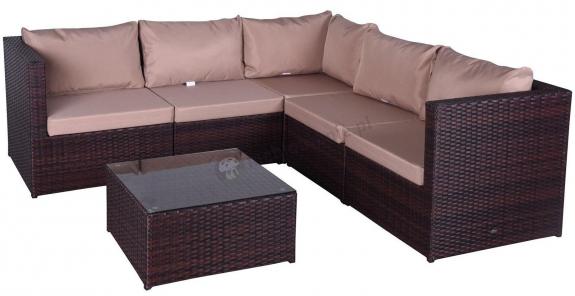 Komplet ogrodowy z technorattanu FARLITO IX CORNER Brown Along & Latte