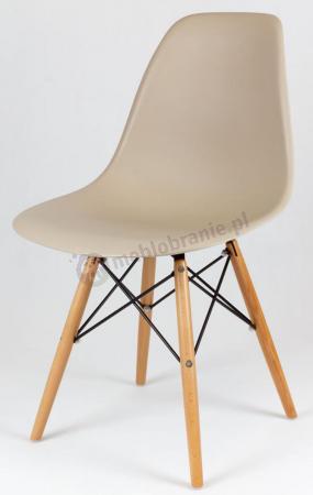 Krzesło Eames skandynawskie beżowe KR012 drewniane nogi