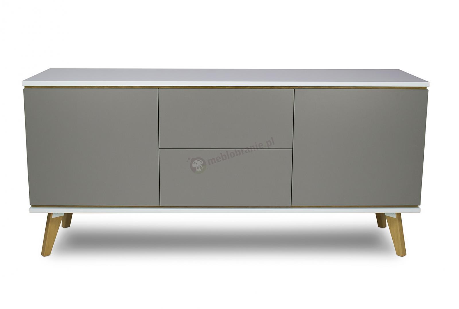 Nowoczesna szara komoda z drewnianymi nóżkami