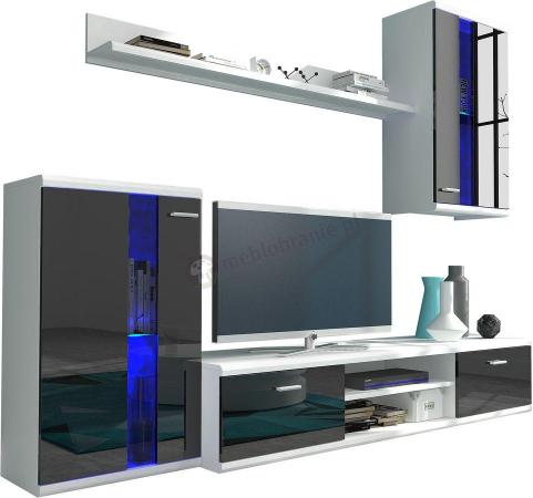 Segmenty pokojowe RTV Life Meblościanka Biały/Czarny Połysk 210x175