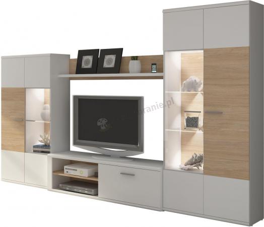 Meble systemowe RTV Amber Meblościanka Biały/Dąb Bursztynowy 300x194