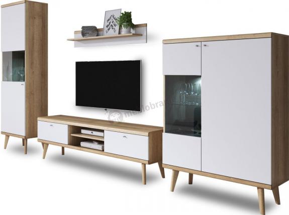 Meblościanka skandynawska Primo Dąb Riviera/Biały 300x197