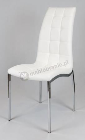Białe Pikowane Krzesło z Ekoskóry Chrom Stelaż KS002
