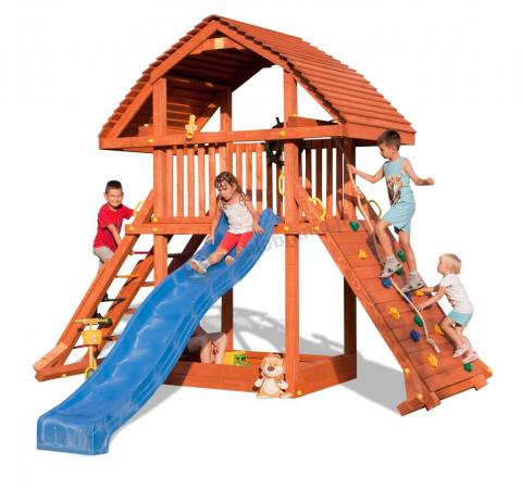 Drewniany plac zabaw ze zjeżdżalnią i ścianką Fungoo Giant