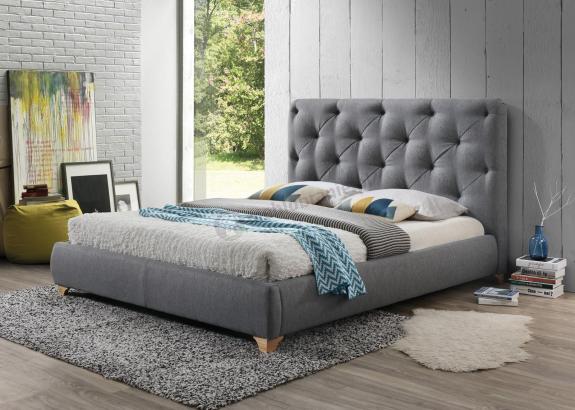 Szare łóżko z tapicerowanym wezgłowiem 160x200 Bugatti