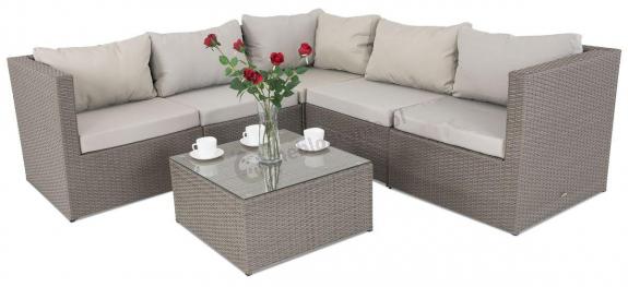 Komplet ogrodowy z technorattanu FARLITO IX CORNER Grey & Ivory
