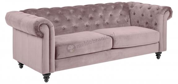 Actona Charlietown różowa welurowa sofa z pikowaniem chesterfield
