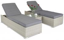 Komplet 2 leżaków technorattanowych z poduszkami i stolikiem Meniza Double Grey + stolik