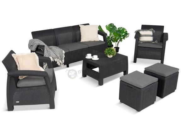 Komplet mebli ogrodowych z pufami Corfu Set Max Grafit Szare + pufy