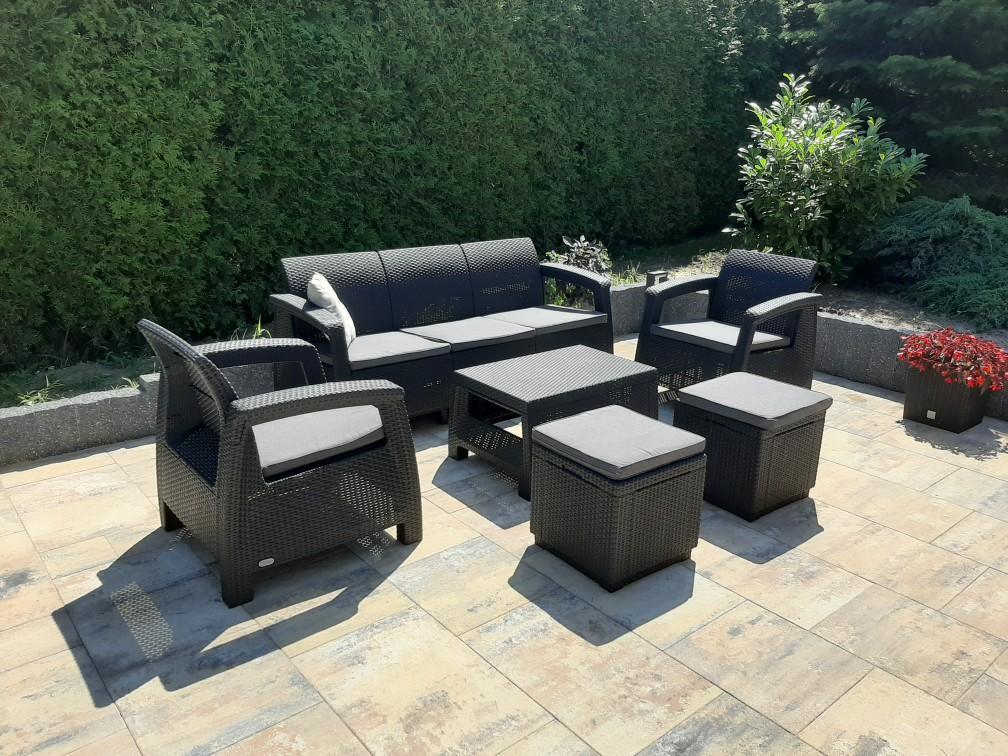 Komplet mebli ogrodowych z pufami Corfu Set Max Grafit Szare + pufy