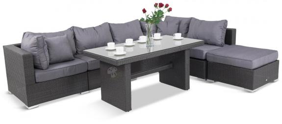 Meble technorattanowe szare z obiadowym stołem Nilamito VIII Plus Anthracite & Blue Grey