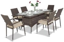 Zestaw mebli z technorattanu dla 6 osób Lautaro Double Brown