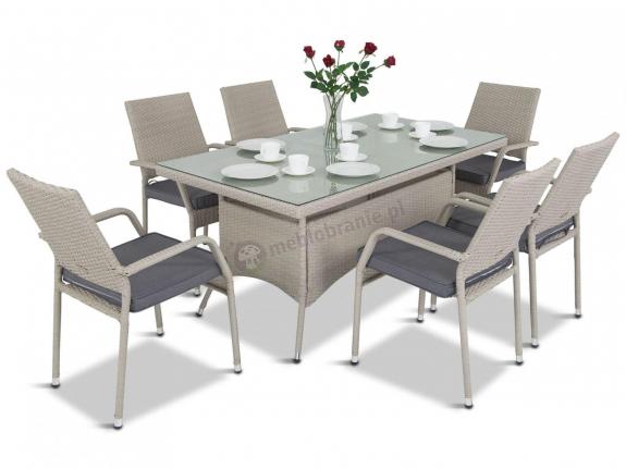 Komplet z technorattanu na taras stół 160cm i 6 krzeseł Lautaro Double Grey
