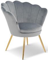 Szary fotel muszelka na złotych nóżkach Prins
