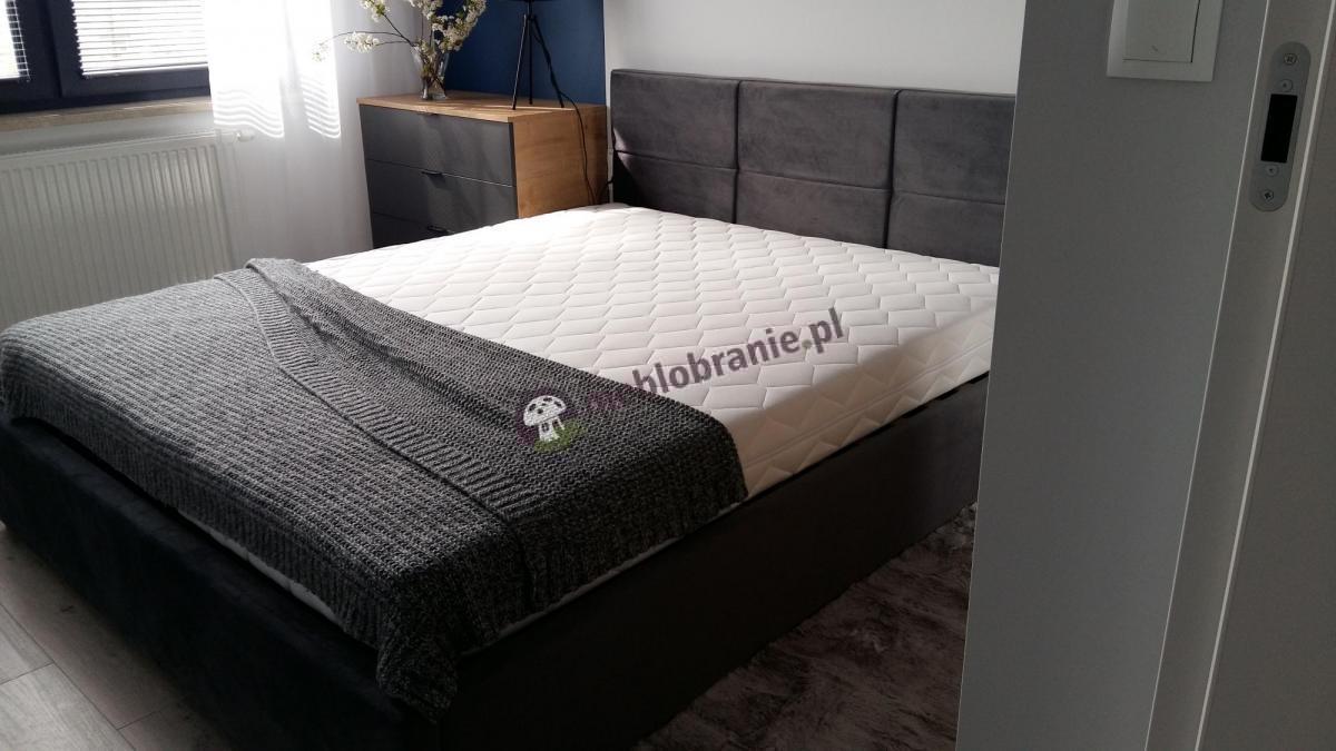 Szare łóżko welurowe ze schowkiem