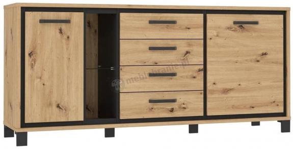 Komoda L dąb artisan Trondheim TDHK242L Forte czarna industrialna