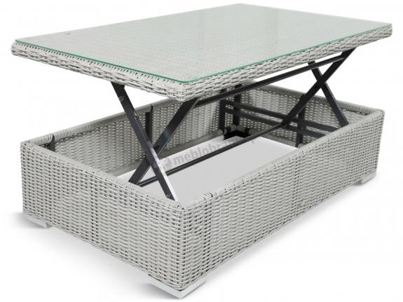 Technorattanowa ława ogrodowa z podnoszonym blatem 120x90cm Ligurito Off-White