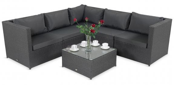 Komplet ogrodowy z technorattanu FARLITO IX CORNER Anthracite & Ice Grey