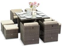 Meble ogrodowe z technorattanu na taras kostka 8+1 Cubioso Double Brown
