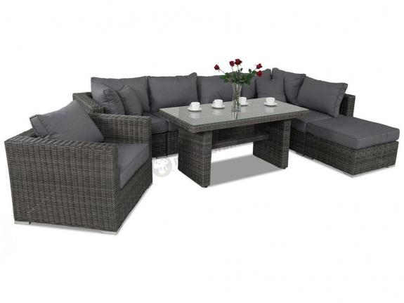 Narożnik modułowy z wysokim stołem LIGURITO VIII Plus Dark Grey + fotel