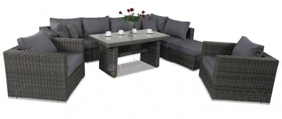 Narożnik modułowy z wysokim stołem LIGURITO VIII Plus Dark Grey + 2 fotele