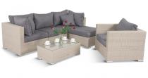 Jasny komplet ogrodowy technorattan z grubymi poduszkami