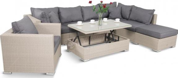 Meble technorattanowe z regulowanym stołem Nilamito VIII Light Grey+ fotel