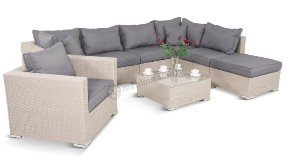 Meble ogrodowe wypoczynkowe z jasnego technorattanu Nilamito VIII Light Grey + fotel
