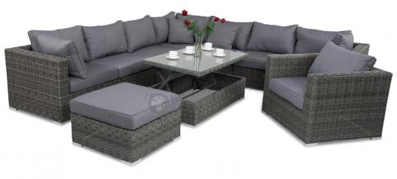 Meble technorattanowe z podnoszonym stołem LIGURITO XI Dark Grey + fotel