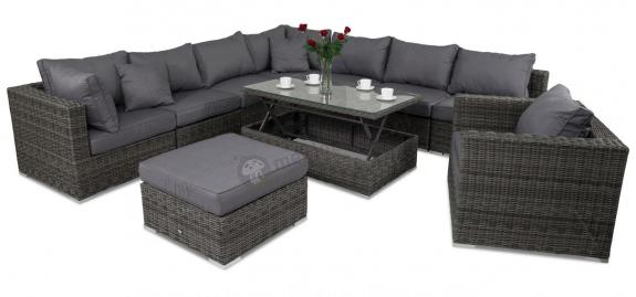 Narożnik technorattan z podnoszonym stołem LIGURITO X Dark Grey + fotel