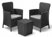 Komplet balkonowy z poduszkami i stolikiem - schowkiem