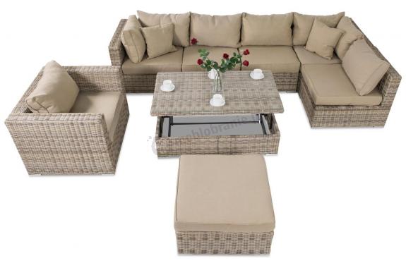 Meble na taras regulowanym stolikiem LIGURITO VIII Beige + fotel