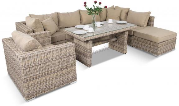 Narożnik modułowy z wysokim stołem LIGURITO VIII Plus Beige + fotel