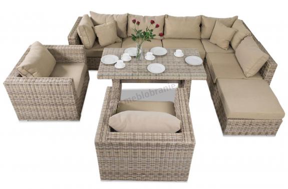 Narożnik tarasowy technorattan LIGURITO VIII Plus Beige + 2 fotele