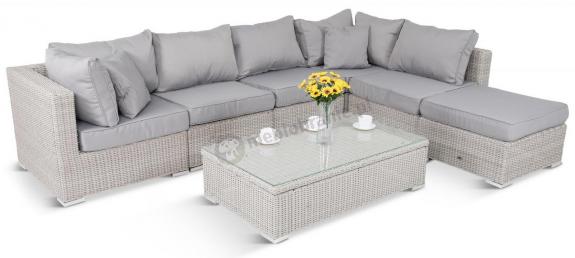 Meble technorattanowe premium z podnoszonym stolikiem Ligurito VIII Off-White Elite & Taupe