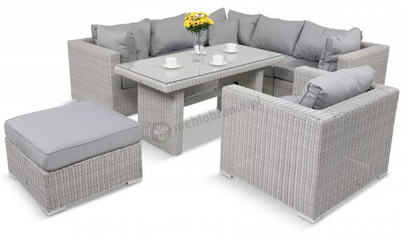 Zestaw mebli obiadowych na taras technorattan Ligurito IX Plus Off-WHITE Elite & Taupe