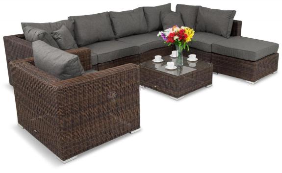 Zestaw mebli technorattanowych do ogrodu Ligurito VIII Brown Elite & Grey + fotel