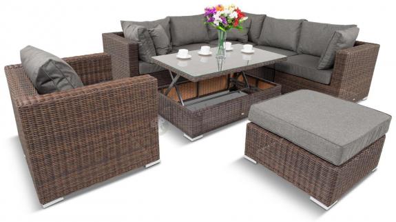 Meble premium do ogrodu z podnoszonym stołem Ligurito IX Brown Elite & Grey + fotel