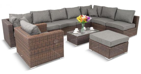 Brązowy modułowy narożnik z technorattanu premium Ligurito X Brown Elite & Grey + fotel