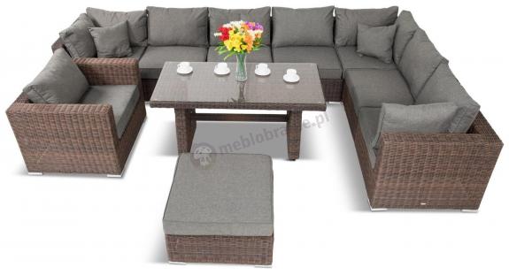 Duży brązowy komplet mebli na taras Ligurito XI Plus Brown Elite & Grey