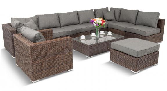 Modułowe meble do ogrodu w kolorze brązowym z podnoszonym stołem Ligurito X Brown Elite & Grey + fotel