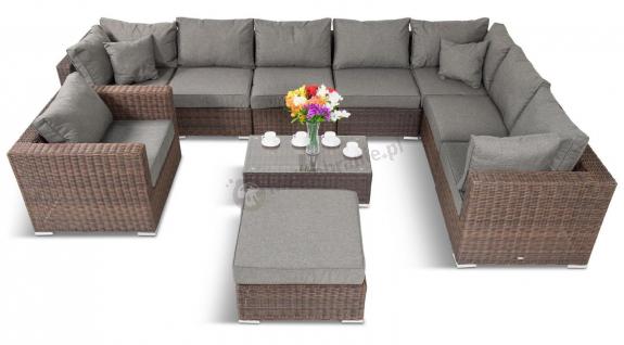 Technorattanowy komplet ogrodowy dla 9 osób Ligurito XI Brown Elite & Grey