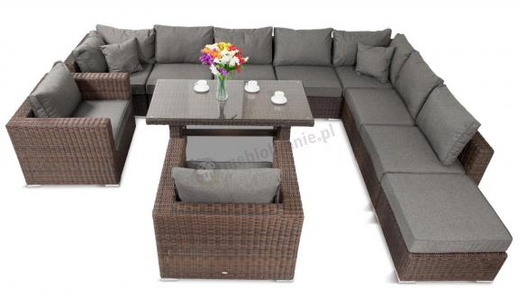 Nowoczesne meble z technorattanu LIGURITO X Plus Brown Elite & Grey + 2 fotele