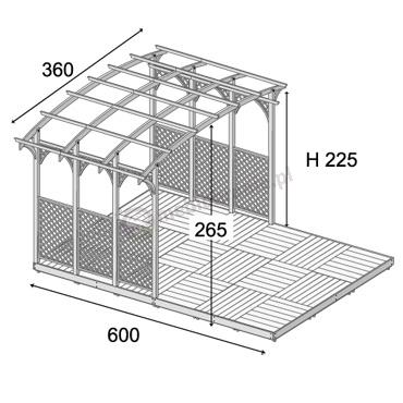 Pergola z tarasem 3,6 x 6 full h265 x 360 x 600